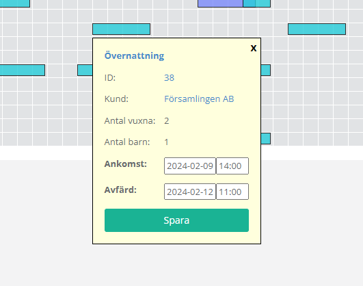 Bokningskalender med gÀstinformation