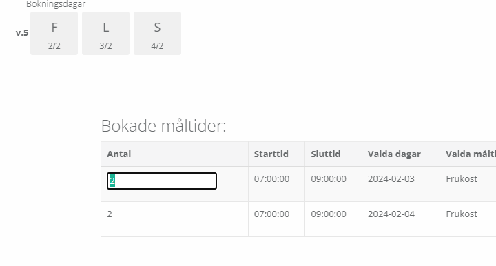 MÄltidsmodal med bokningsstatus